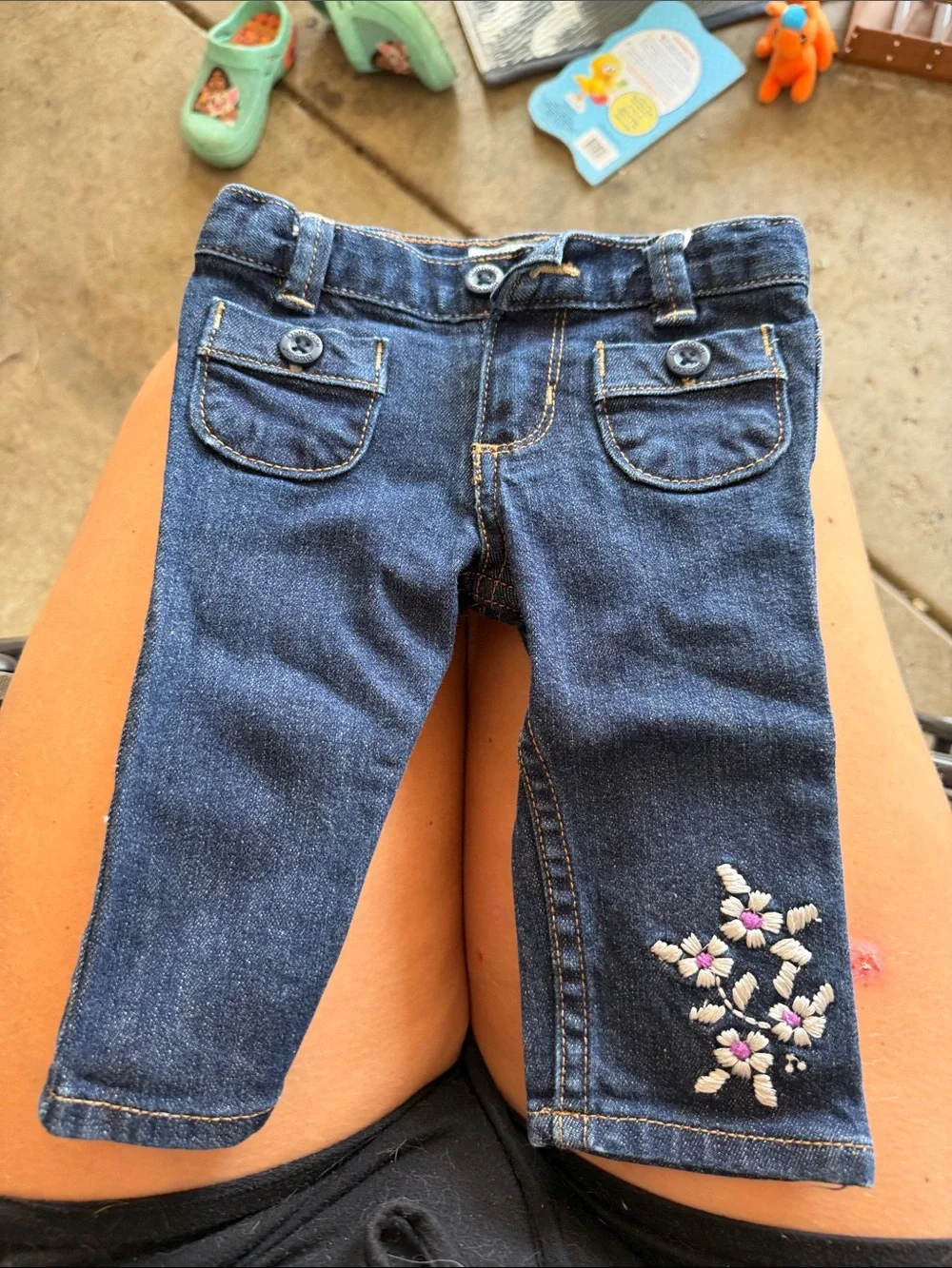 OshKosh B'gosh Dark Blue Denim Jeans with Embroidered Flowers